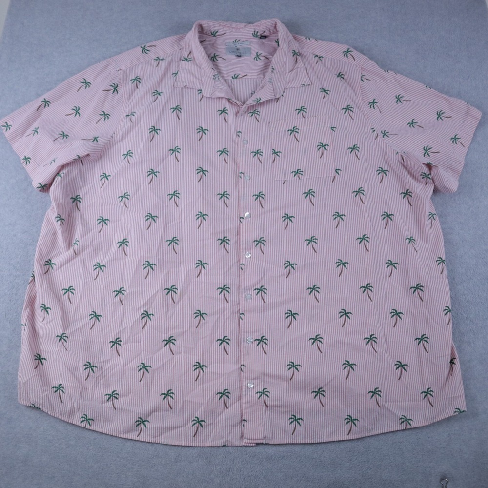 Oak Hill Shirt Mens 5XL Cool & Dry Palm Tree Pocket Button Up Pink Short Sleeve